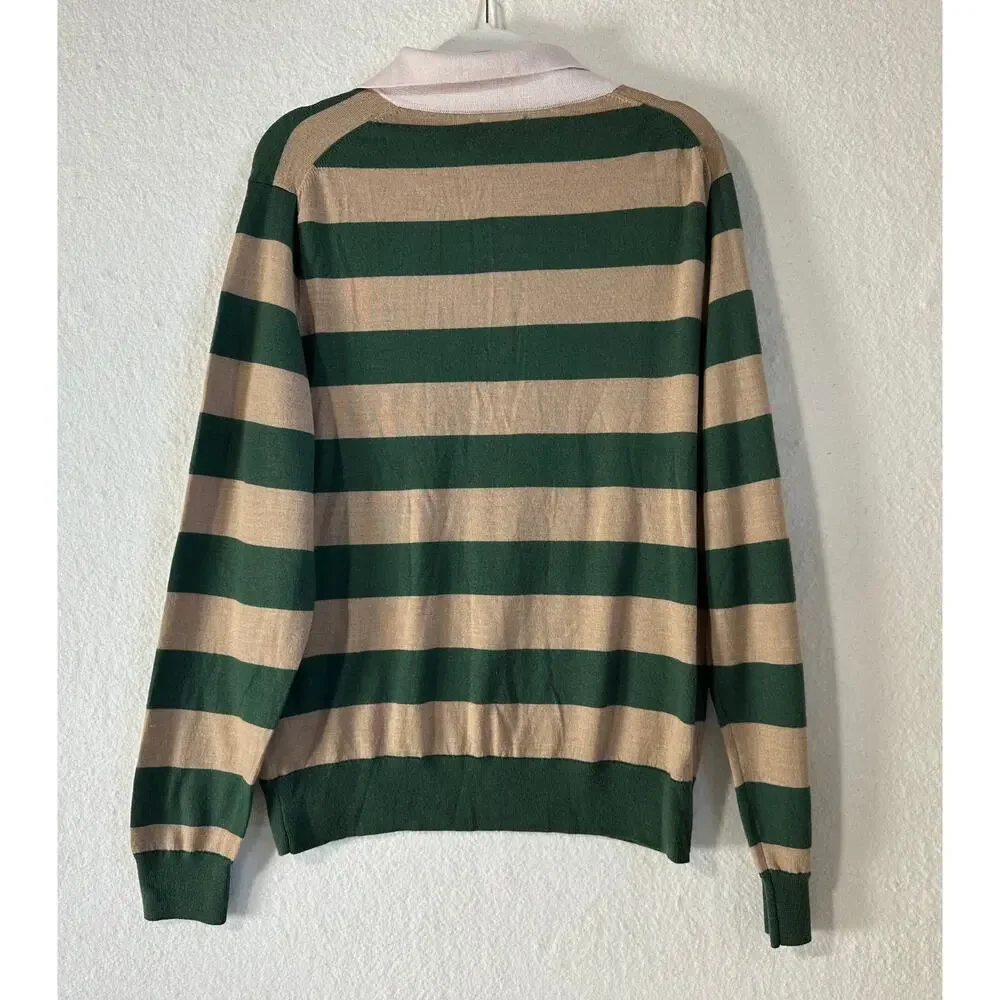 J.Crew Men's Rugged Merino Wool Rugby Sweater SZ L Fall Vibes Academia